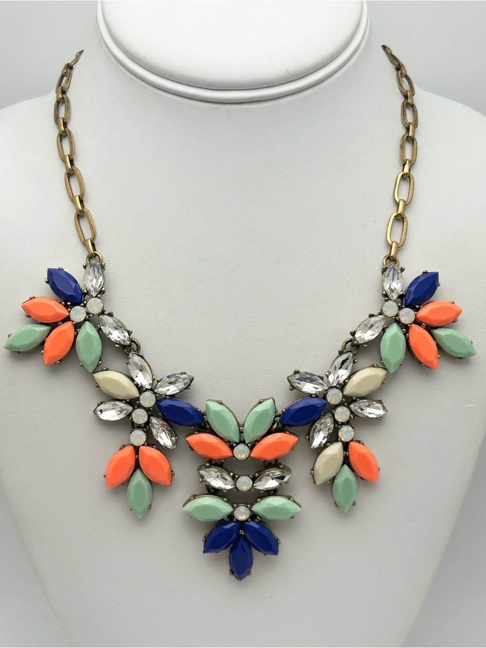 J. Crew Blue Green Bright Coral Jeweled Necklace
